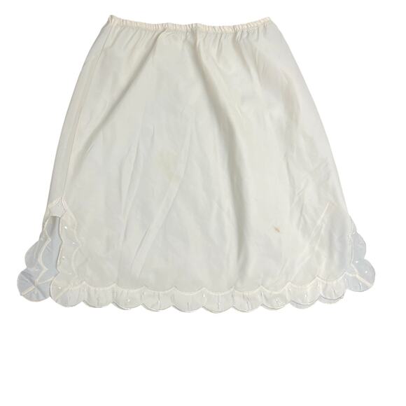 VTG 70s Short 19" Half Slip Sz M Beige Barbizon Petti Cha-Cha Slit Scalloped - Picture 5 of 7